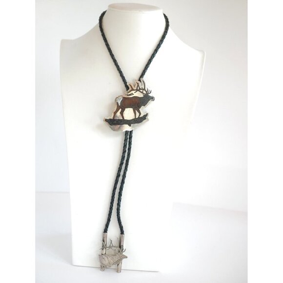 Zuni Native American BULL ELK Bolo Tie by Dale Edaakie Handmade Vintage - Picture 3 of 15